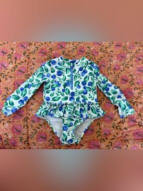 Tommy Bahama Baby Girl Blueberry One-Piece Rash Guard Swimsuit Size 12-18mos